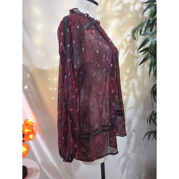 Anthropologie HD in Paris Winterberry Gold Dot Blouse Womens Size S Semi Sheer - Picture 5 of 13